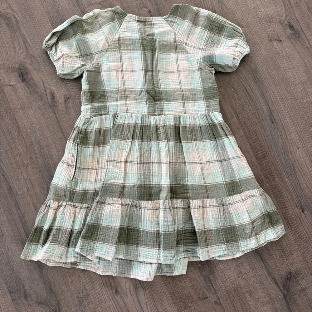Cat & Jack Plaid Puff Sleeve Dress in Mint Green and Cream - Picture 2 of 6
